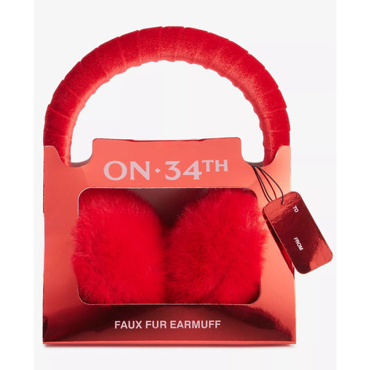 On 34th Women's Faux-Fur Earmuffs Boxed Gift in Red