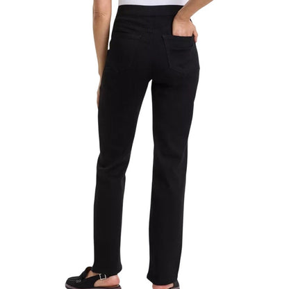 Style & Co. Petite Mid-Rise Pull-On Straight Leg Jeans in Black Rinse