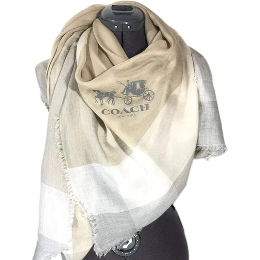 COACH Ladies Stone Tan Year Round Windowpane Scarf