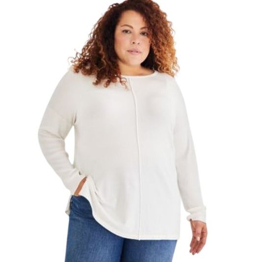Style & Co. Plus Size Knit Seam-Front Tunic Sweater in Neo Natural White