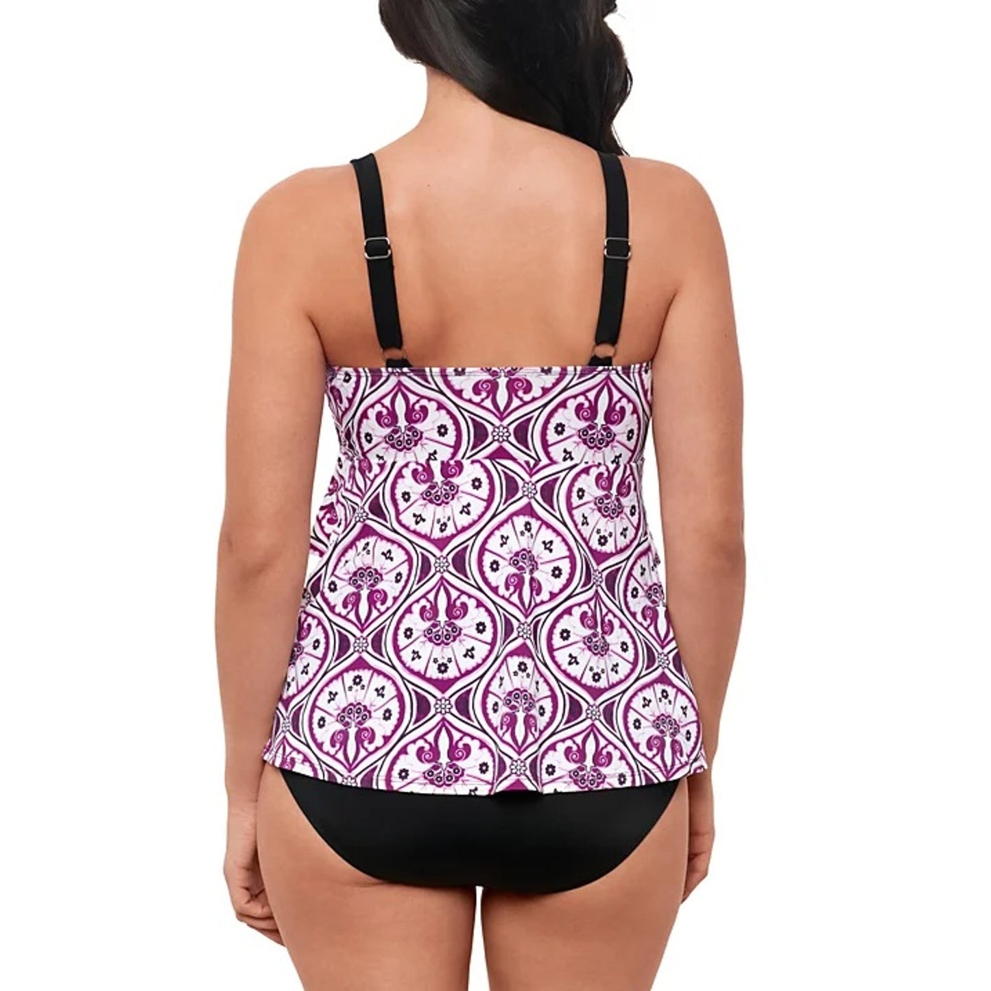 Swim Solutions Women's Plus Printed Tiered Fauxkini One-Piece Swimsuit