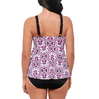 Swim Solutions Women's Plus Printed Tiered Fauxkini One-Piece Swimsuit