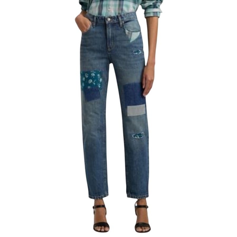 Lauren Ralph Lauren Women's Patchwork Boyfriend Jeans in Dusk Indigo Wash