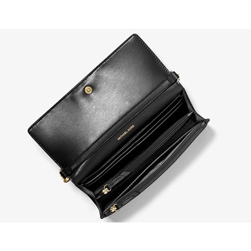 Michael Kors Jet Set Medium Saffiano Leather Convertible Wallet Chain Bag, Black