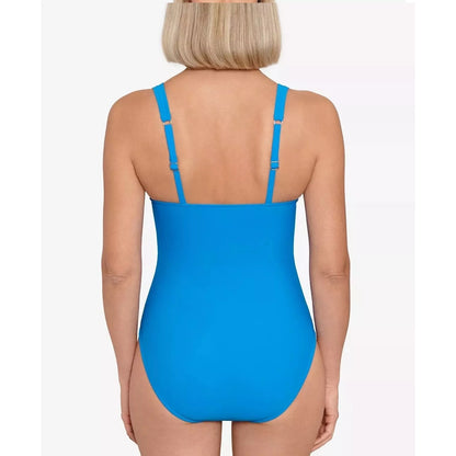 Swim Solutions Women's Tummy-Control Plunge One-Piece Swimsuit In Copen Blue