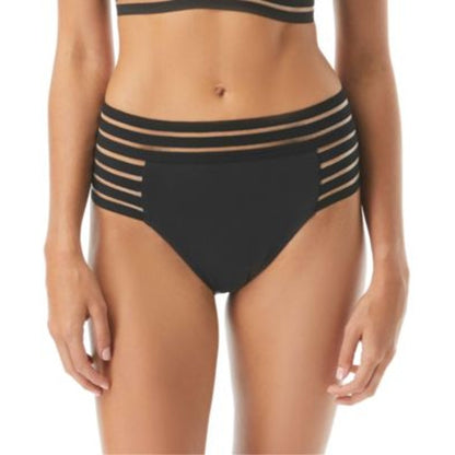 Vince Camuto Women's Coast Lines Strappy Mesh High Waisted Swim Bottoms in Black