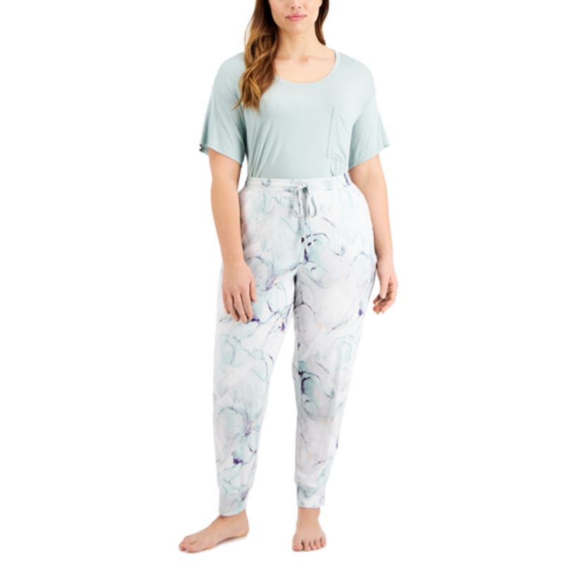 Alfani Intimates Women's Marble Dusty Blue Dyed Jogger Lounge Pants