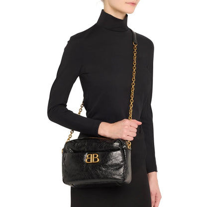 Balenciaga Monaco Camera Bag XS in Black Crushed Leather