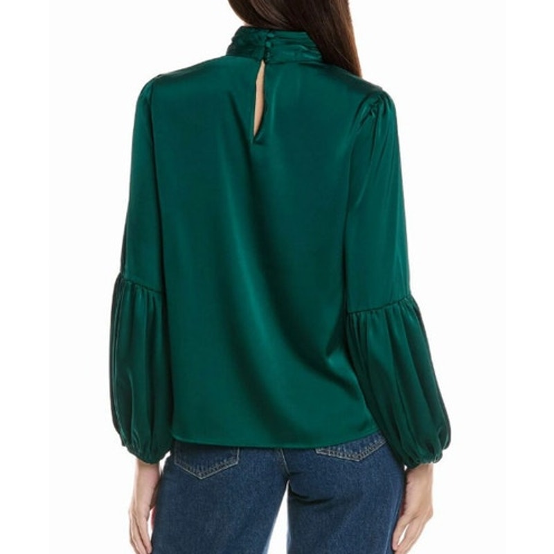 CeCe Women's Blouson-Sleeve Mock-Neck Top in Dark Forest Green