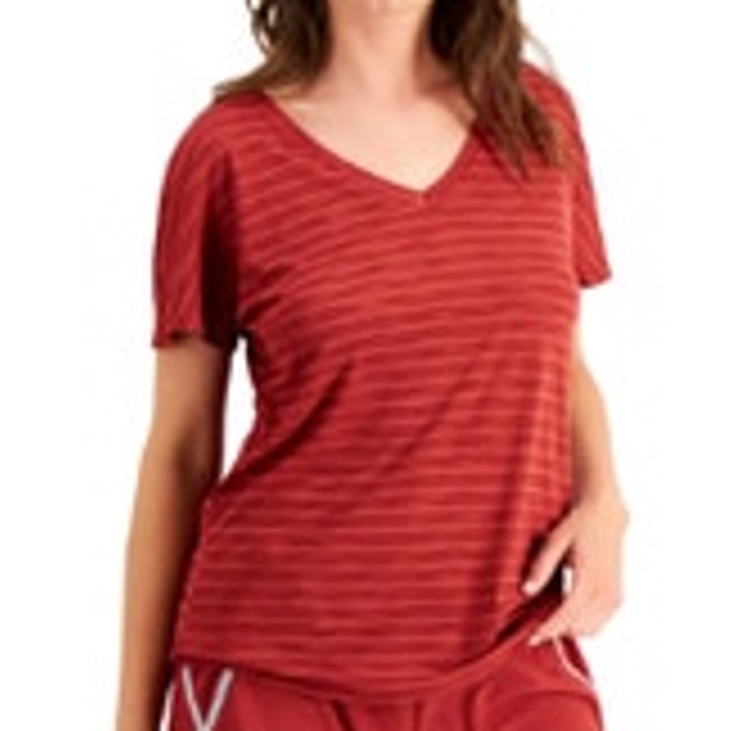 Ideology Rusty Red Striped V-Neck Tee Shirt, Short Sleeve,  Size Small, NWT!