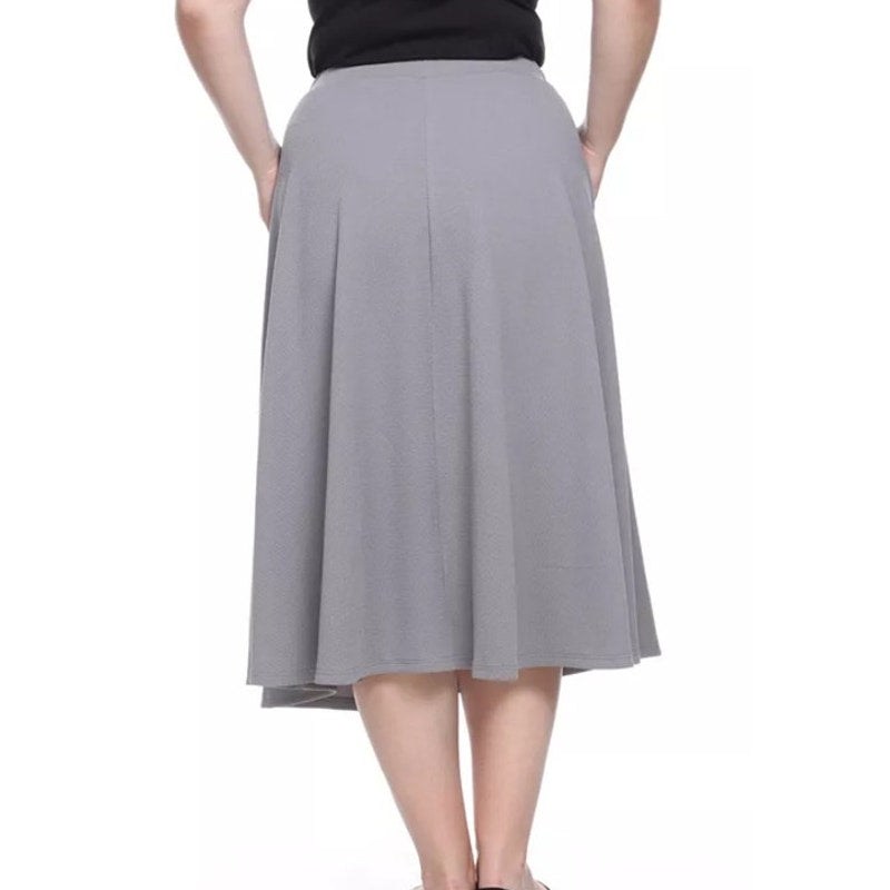 White Mark Women's Plus Size Flared Midi Skirt in Grey