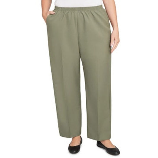 Alfred Dunner Women's Classics Elastic Waist Straight-Leg Pants in Olive Green