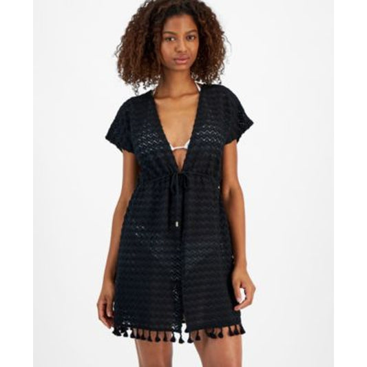 Miken Swim Women's Tie Waist Chevron Knit Coverup in Black