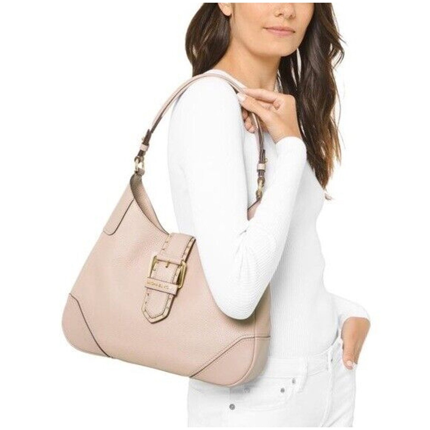 Michael Kors Pale Pink “Lillian” Medium Shoulder Bag, Pebbled Leather, NWT