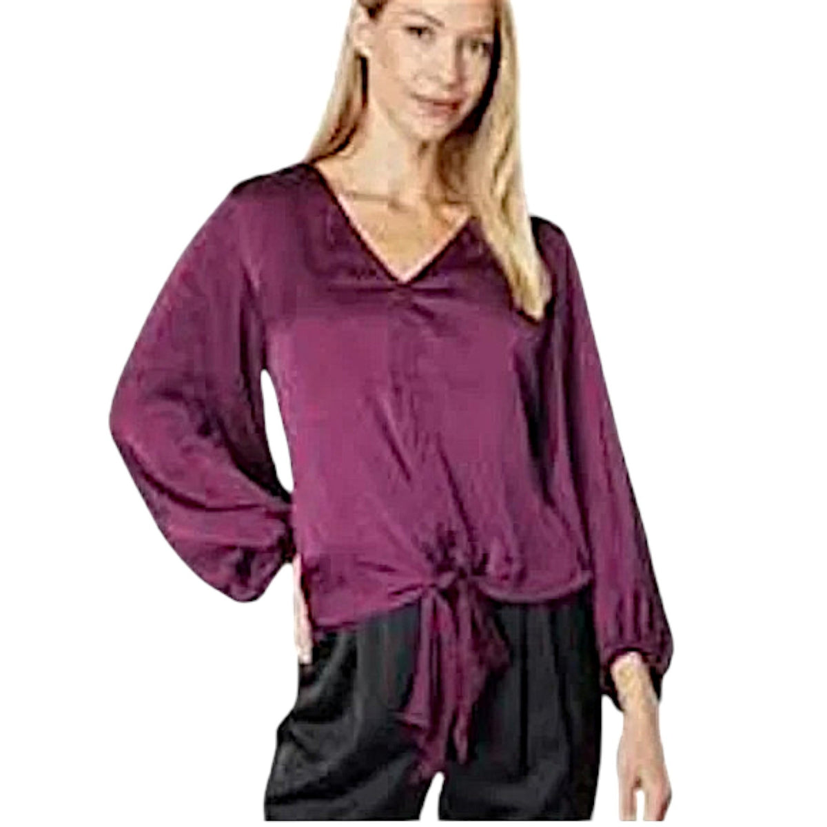 Vince Camuto Women's Wine Purple Tie Front Blouse, Long Sleeve, Size Small, NWT