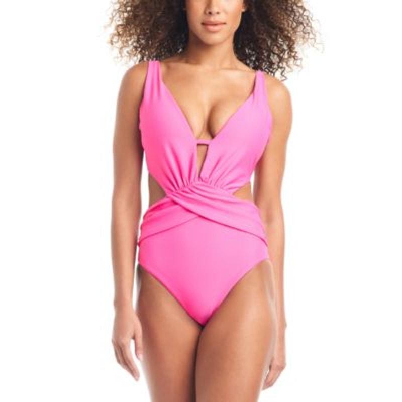 Bar III Women's Draped Monokini One-Piece Swimsuit in Candy Kiss Pink