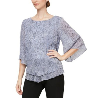 Alex Evenings Women's Printed Metallic Knit Blouse in Lavender Purple