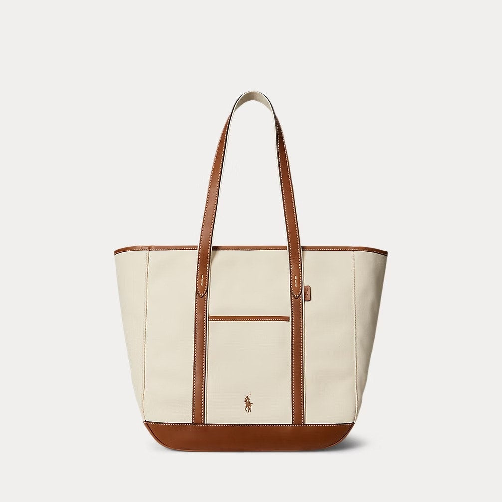 Ralph Lauren Women's Leather-Trim Canvas Medium Shopper Tote Bag