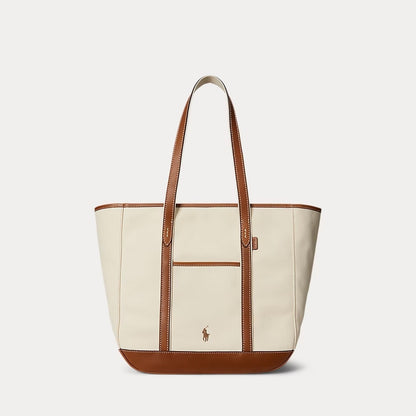 Ralph Lauren Women's Leather-Trim Canvas Medium Shopper Tote Bag
