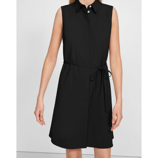 Theory Ladies Sleeveless Belted Shirtdress in Stretch Cotton Black, Size 4