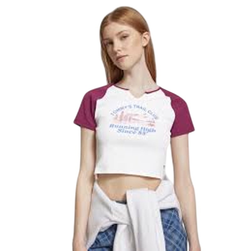 Tommy Hilfiger Jeans Women's Slim Vintage Prep Crop Top in Valley Grape & White