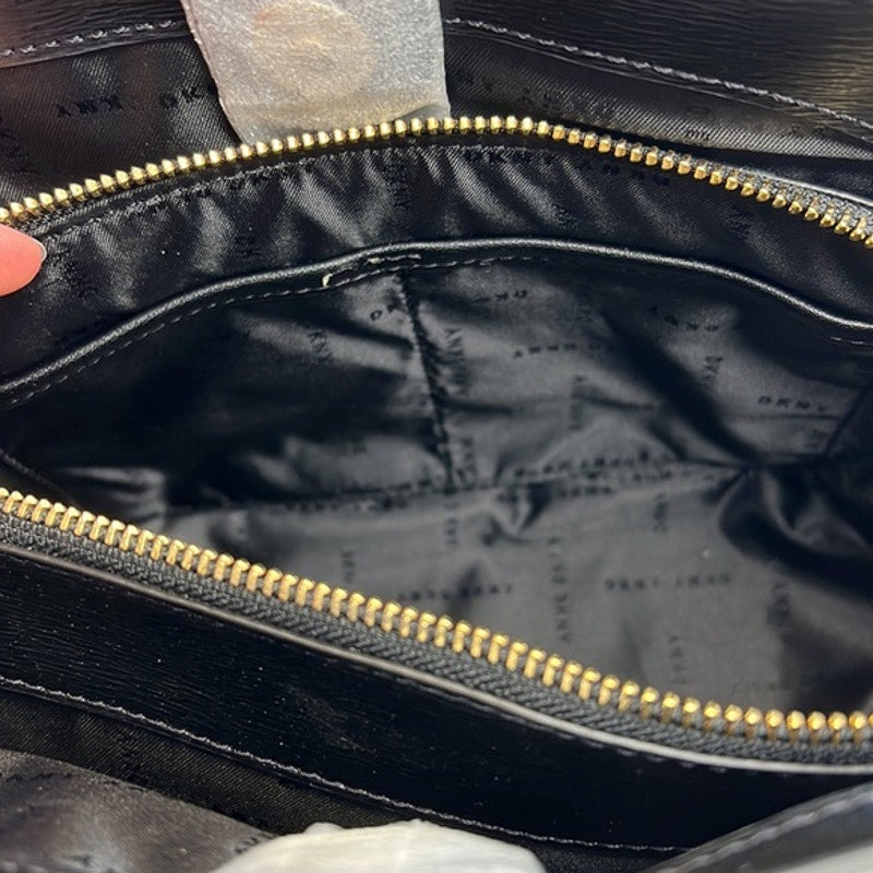 DKNY Black Leather “Bobi” Satchel Bag w/ Blue Keyring, Removable Strap, NWT!
