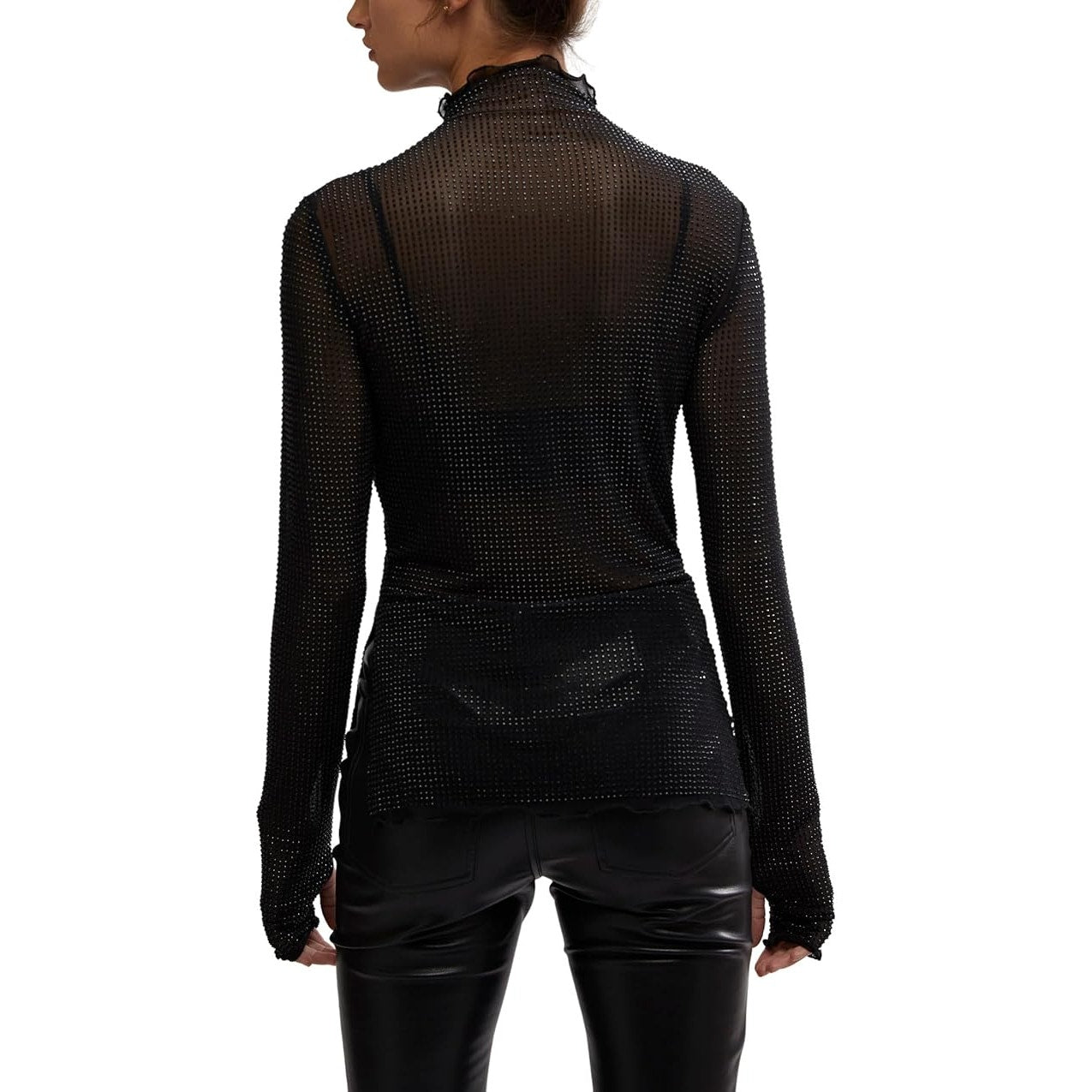 Free People Women's Dance All Night Long Sleeve Sheer Top in Black