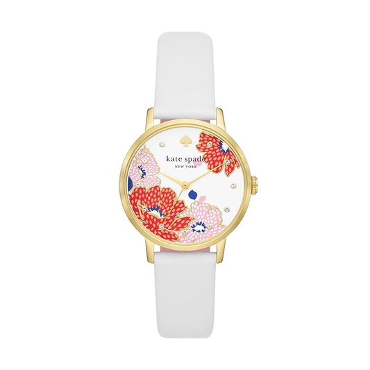 Kate Spade New York Women's Metro Floral Leather Band Watch