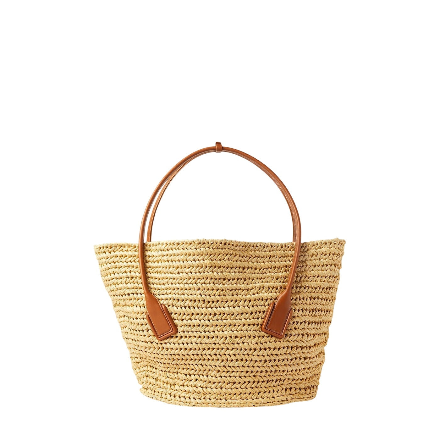 Bottega Veneta Women's "Arco" Raffia Tote in Tan with Leather Pouch