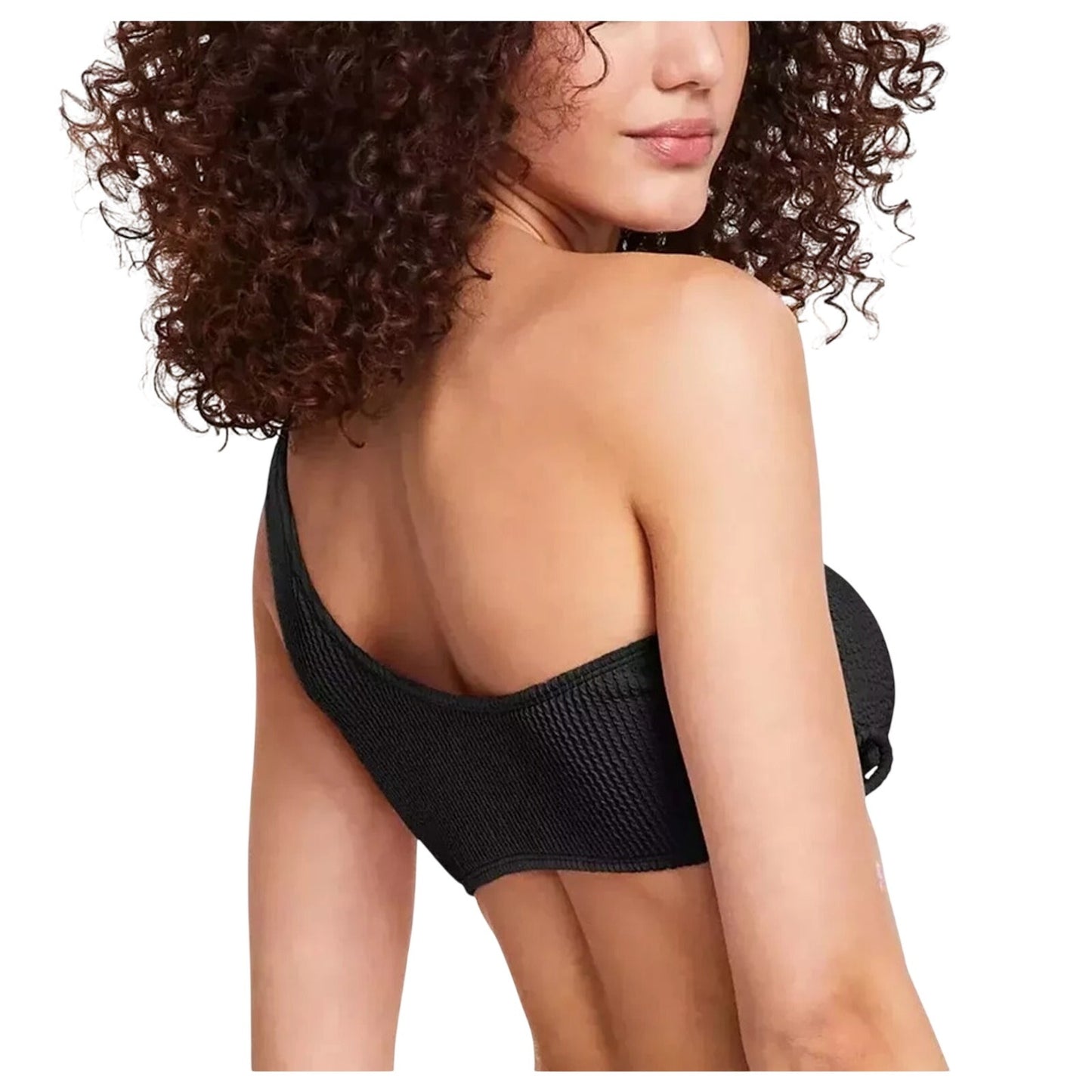 Salt + Cove Women's One-Shoulder Side-Cinch Hipster Bikini Top In Black