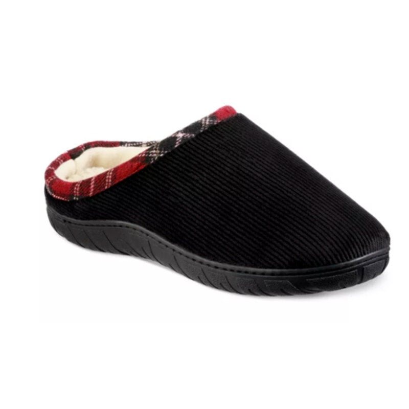 TOTES TOASTIES Men's Corduroy Hoodback Slippers Black, XL (11-12)