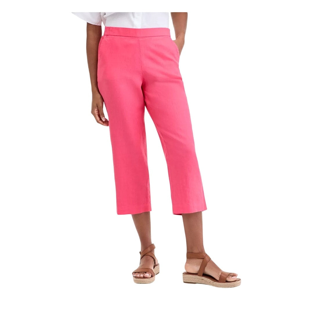 Charter Club Women's Cropped Linen Pants in Coral Flash Pink
