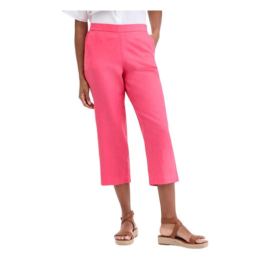 Charter Club Women's Cropped Linen Pants in Coral Flash Pink