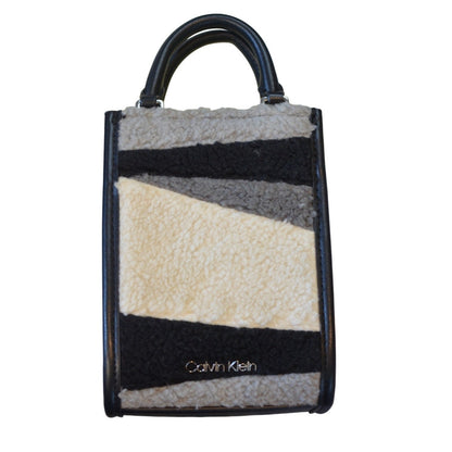 Calvin Klein Shearling Adjustable Phone Crossbody Bag in Black & Gray