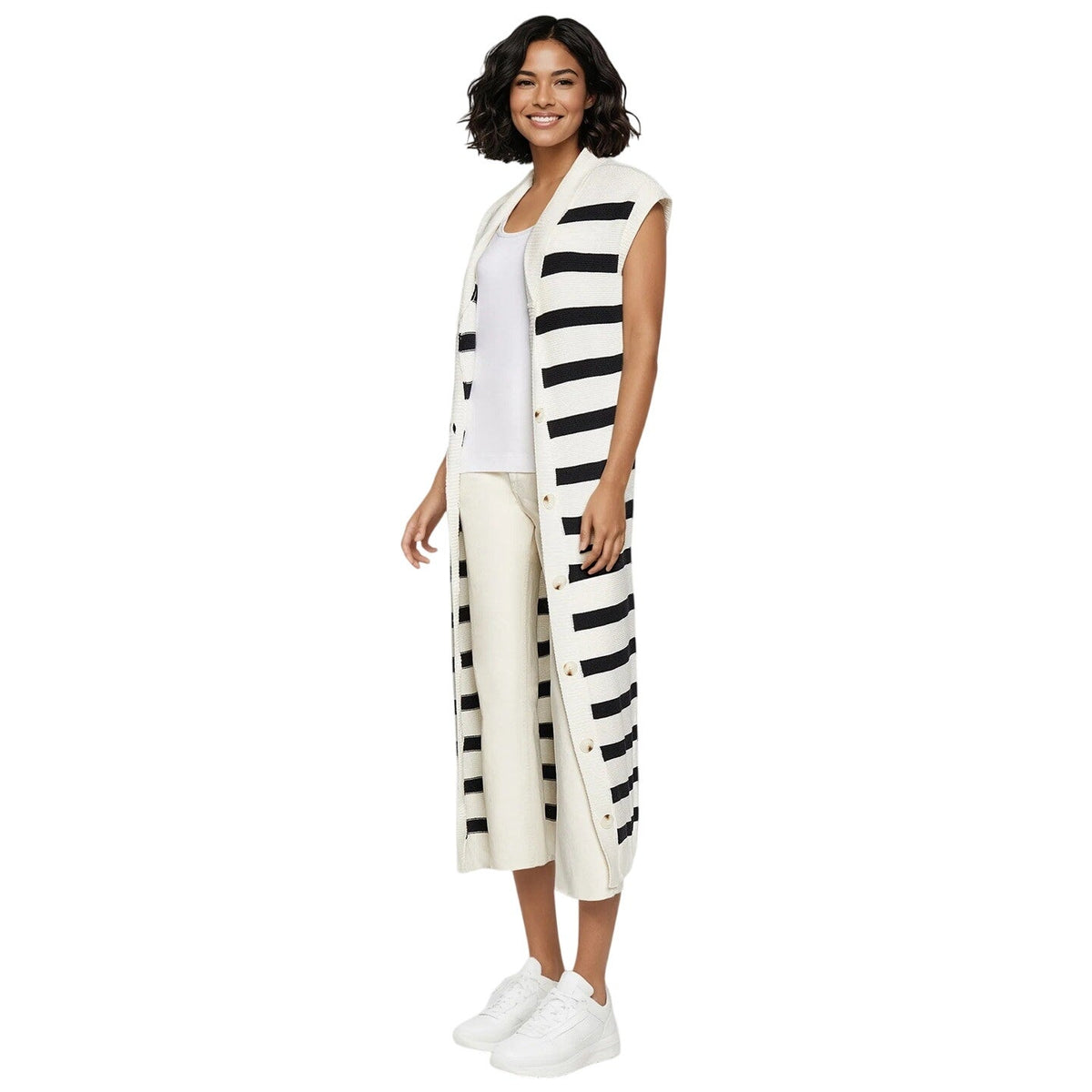 Three Dots Mackenzie Duster Knit Sweater Dress in Black White