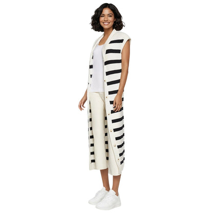 Three Dots Mackenzie Duster Knit Sweater Dress in Black White