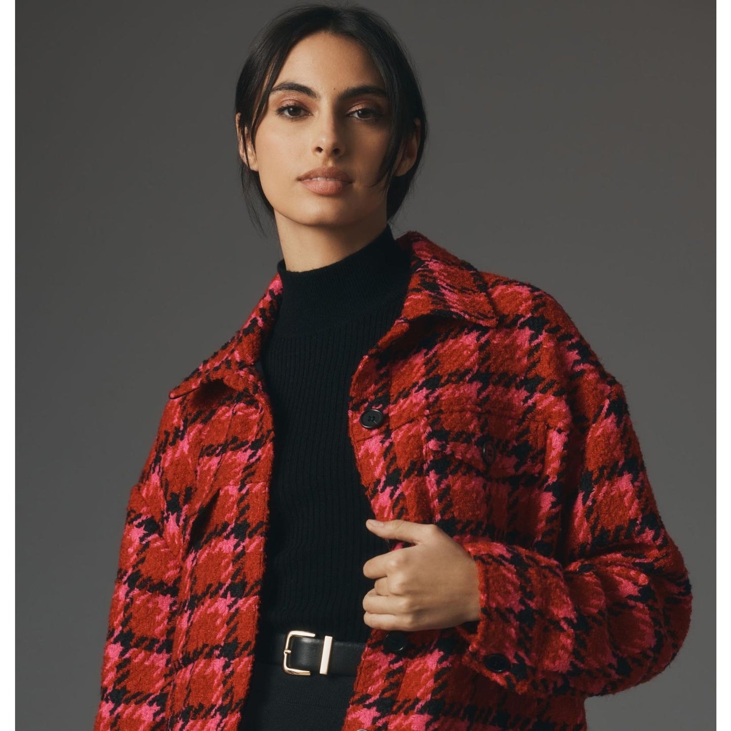 Sanctuary Women's Plaid Button-Front Shacket Lipstick Red Plaid