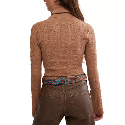 Free People Women's Maddie Cable-Knit Turtleneck Sweater in Cafe Latte