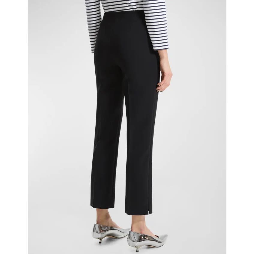 Theory Pintuck Straight-Leg Tailored Crepe Pants Black, Size 8