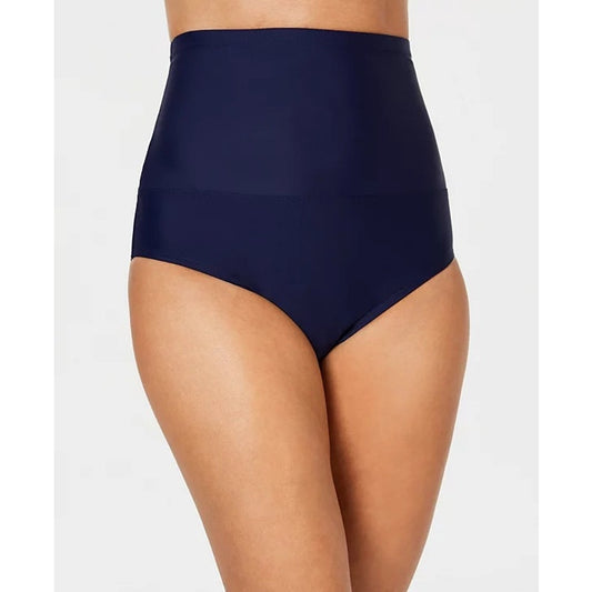 Swim Solutions Swimsuit, Solid High-Waist Swim Brief In Navy Blue