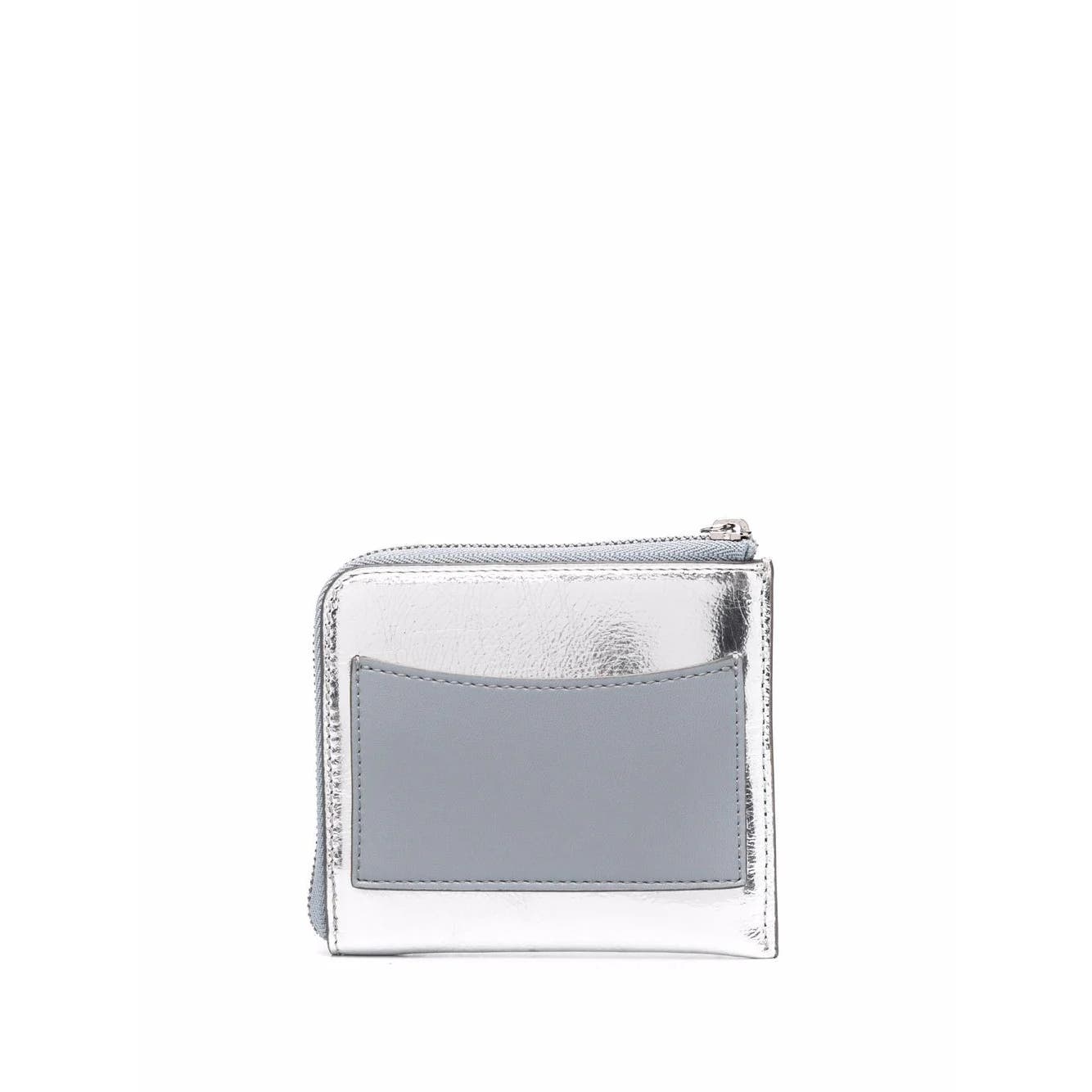 Stella McCartney Logo Metallic Cardholder In Silver & Blue Leather