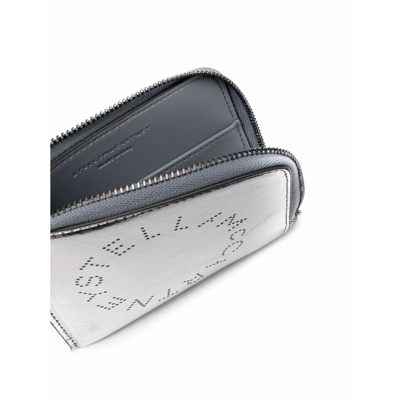 Stella McCartney Logo Metallic Cardholder In Silver & Blue Leather