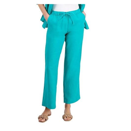 Charter Club Women's 100% Linen Drawstring Pants in Wave Green