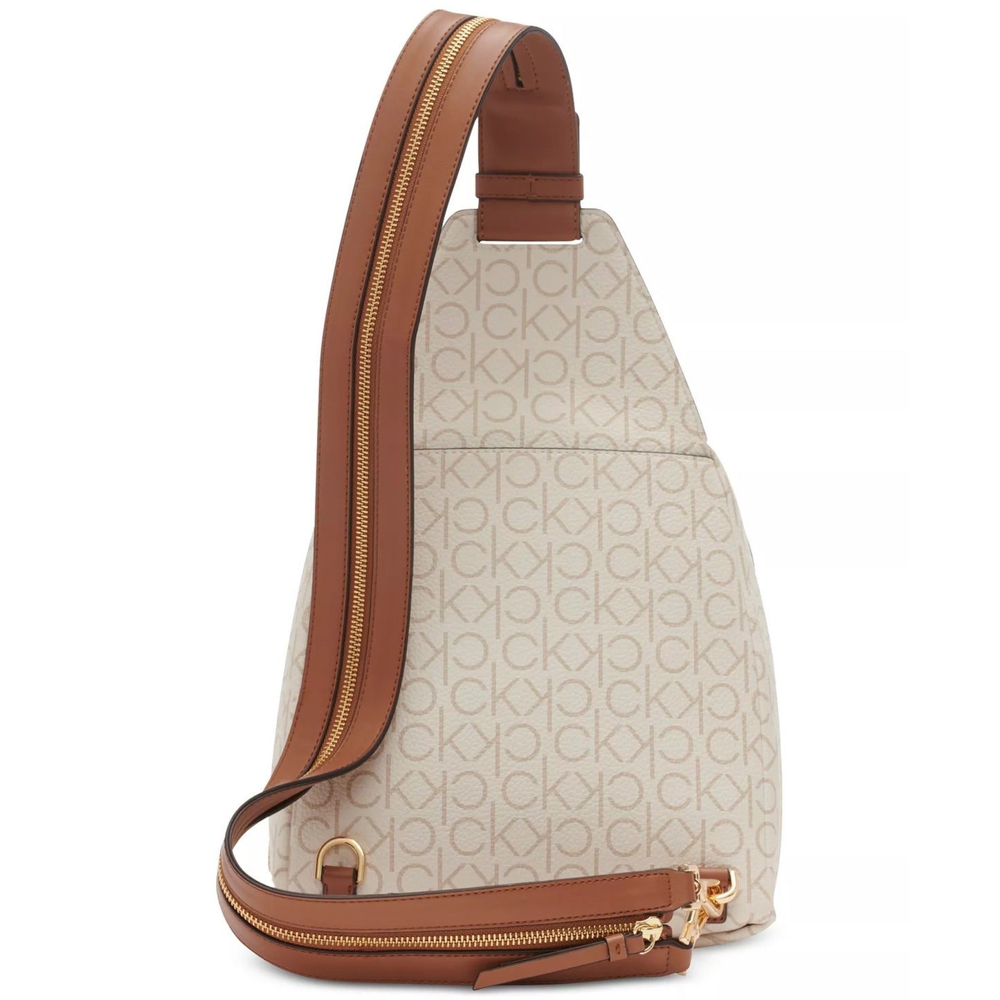 Calvin Klein Millie Signature Convertible Sling Backpack In Vanilla Khaki/Caramel