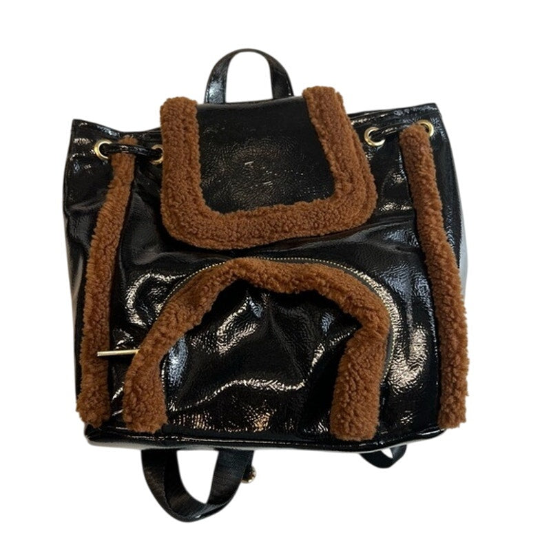 SKINNYDIP LONDON Women's Black & Brown "Scarlett" Small Fluff Trim Backpack