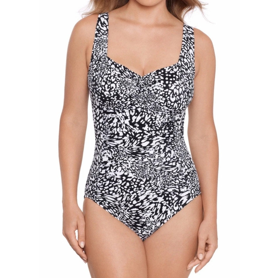 Swim Solutions Women's Printed Ruched-Front One Piece Swimsuit, Leopard