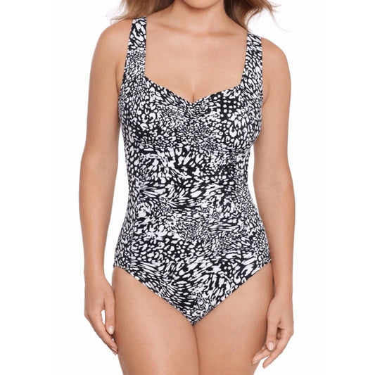 Swim Solutions Women's Printed Ruched-Front One Piece Swimsuit, Leopard