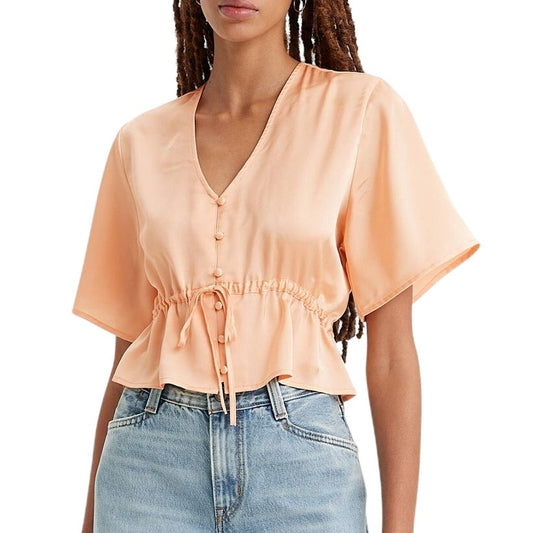 Levi's Women's "Lindy" Short Sleeve Blouse in Coral Cream, Size Medium