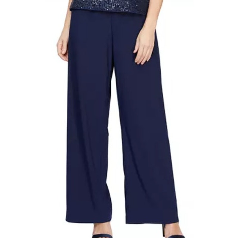 Alex Evenings Women's Chiffon Wide Leg Pants in Dark Navy Blue