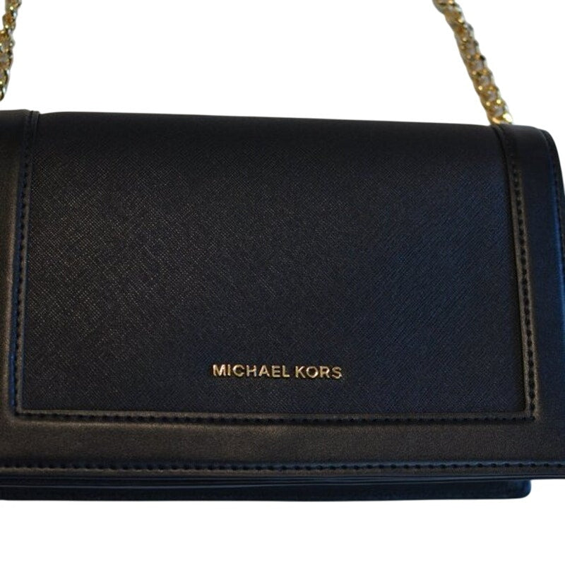 MICHAEL KORS Jet Set Leah Full Flap Chain Crossbody In Black Saffiano Leather